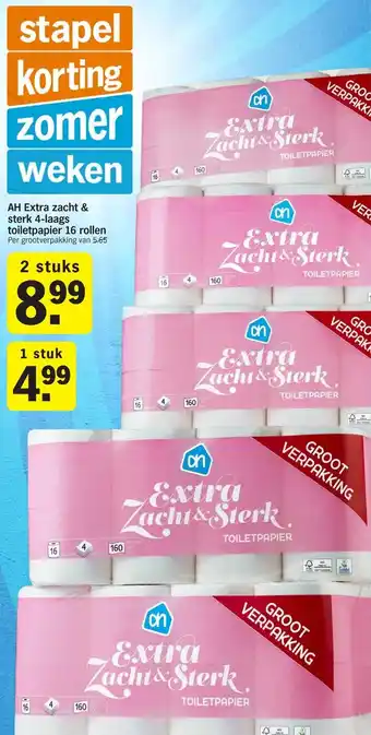 Albert Heijn AH Zacht & sterk toiletpapier 4-laags 16 rollen aanbieding