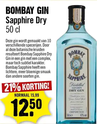 Dirck 3 Bombay Sapphire dry gin 500ml aanbieding