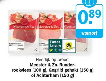 Albert Heijn Meester & Zn. Runder- rookvlees (100 g), Gegrild gehakt (150 g) of Achterham (150 g) aanbieding