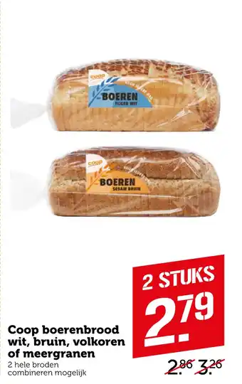 Coop Coop boerenbrood wit, bruin, volkoren of meergranen aanbieding