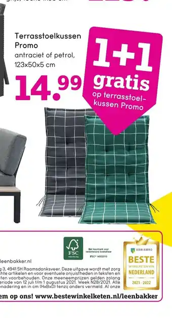 Leen Bakker Terrasstoelkussen Promo 123*50*5 cm aanbieding