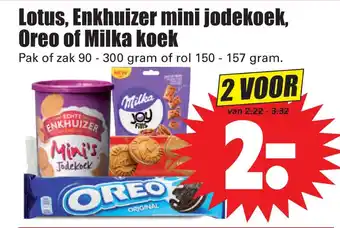 Dirk Lotus, Enkhuizer mini jodekoek, Oreo of Milka koek 157gram aanbieding