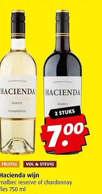 Boni Hacienda wijn malbec reserve of chardonnay fles 750 ml aanbieding