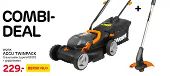 Praxis Worx Accu Twinpack Graasmaaier Type Wg927E + Grastrimmer. aanbieding