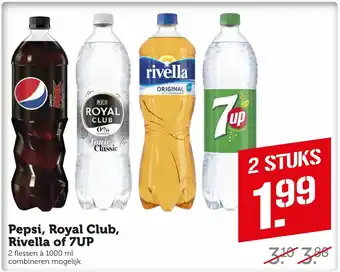 Coop Pepsi, Royal Club, Rivella of 7UP 1000 ml 2 stuks aanbieding