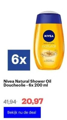 Bol.com Nivea natural shower oil doucheolie - 6x 200 ml aanbieding