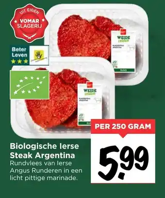 Vomar Voordeelmarkt Biologische lerse steak argentina 250g aanbieding