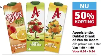 Hoogvliet Appelsientje, Dubbel Drank of Van De Boom Alle Pakken van 1 Liter aanbieding