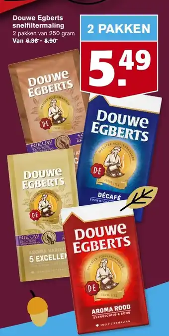 Hoogvliet Douwe Egberts Snelfiltermaling 2 Pakken van 250gram aanbieding