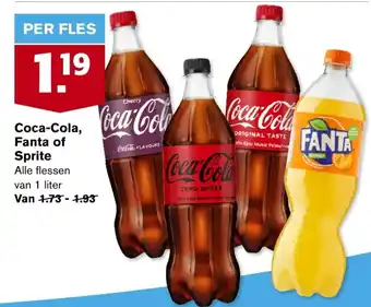 Hoogvliet Coca-Cola, Fanta of Sprite Alle Flessen van 1 Liter aanbieding