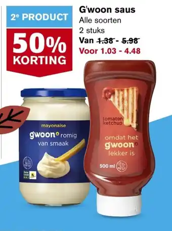 Hoogvliet G'woon Saus Alle Soorten 2 Stuks aanbieding