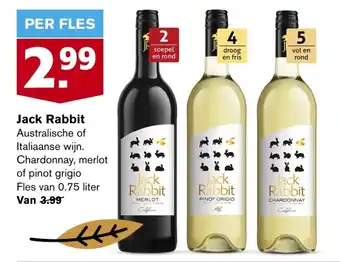 Hoogvliet Jack Rabbit Australische of Italiaanse Wijn, Chardonnay, Merlot of Pinot Grigio aanbieding