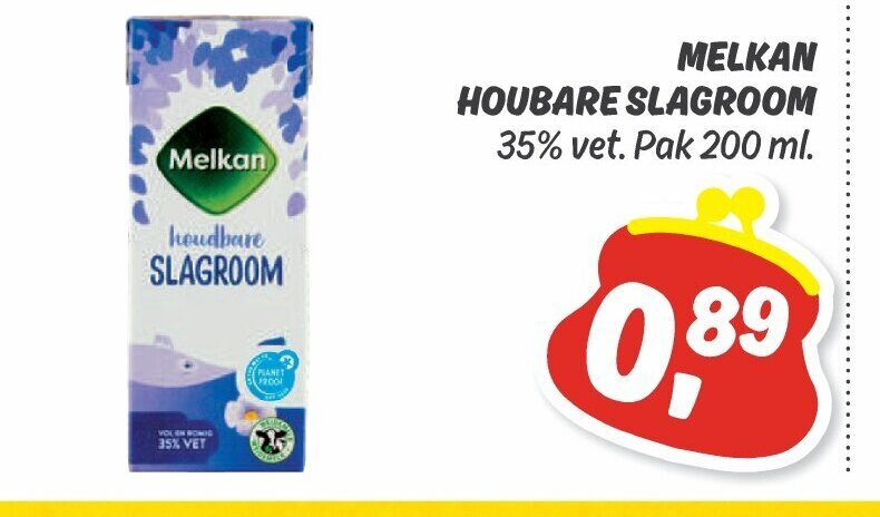 Melkan Houbare Slagroom 38% vet. pak 200 ml aanbieding bij Dekamarkt