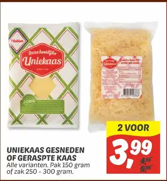 Dekamarkt Uniekaas Gesneden Of Geraspte Kaas pak 150 gram of zak 250-300 gram aanbieding