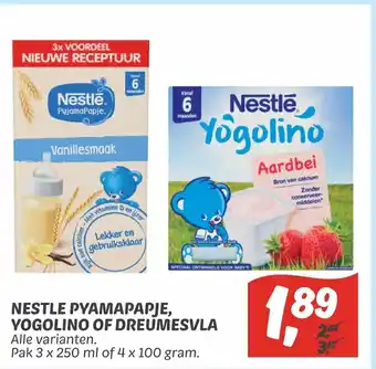 Dekamarkt Nestle Pyamapapje, Yogolino Of Dreumesvla pak 3x250 ml of 4x100 gram aanbieding