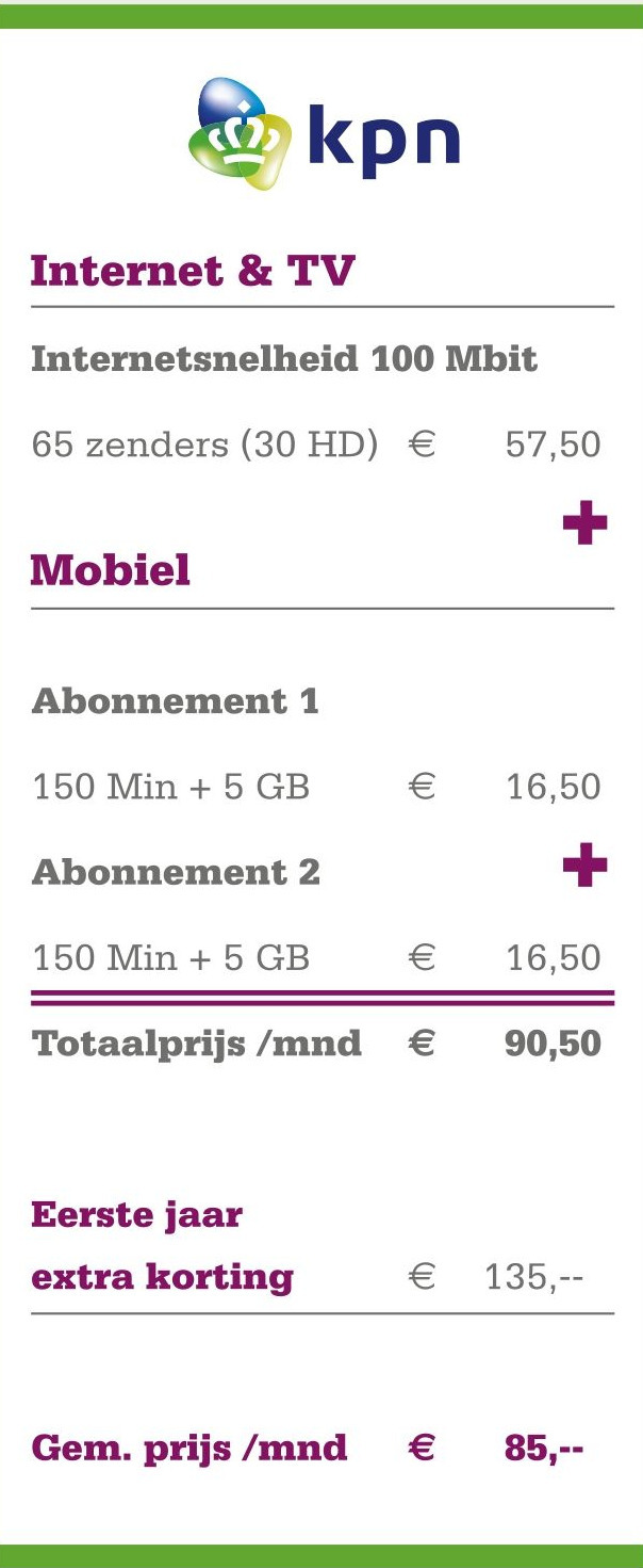 kpn internet en tv aanbieding
