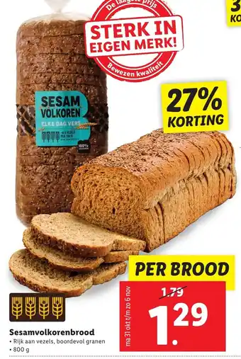 Lidl Sesamvolkorenbrood 800 gram aanbieding