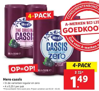 Lidl Hero cassis regular 4x0.25L 4-pack aanbieding