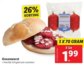 Lidl Ossenworst 3x70 gram aanbieding