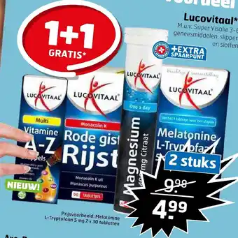 Trekpleister Lucovitaal Melatonine L-tryptofaan 5MG 2x30 tabletten 1+1 gratis aanbieding