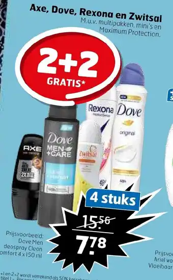 Trekpleister Dove men deospray clean comfort 4x150ML 2+2 gratis aanbieding