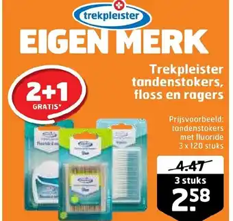 Trekpleister Tandenstokers met flouride 3x120 stuks 2+1 gratis aanbieding