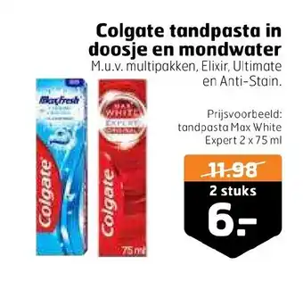 Trekpleister Colgate tandpasta max white expert 2x75ML aanbieding