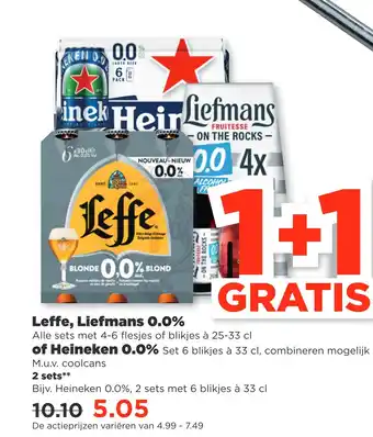 PLUS Leffe, liefmans 0.0% of heineken 0.0% aanbieding