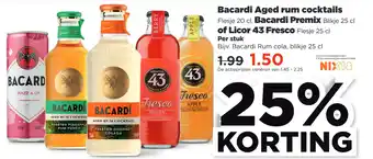 PLUS Bacardi aged rum cocktails flesje 20 cl, bacardi premix blikje 25 cl of licor 43 fresco flesje 25 cl aanbieding