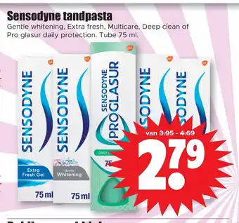 Dirk Sensodyne tandpasta Gentle whitening, Extra fresh, Multicare, Deep clean of Pro glasur daily protection 75 ml aanbieding