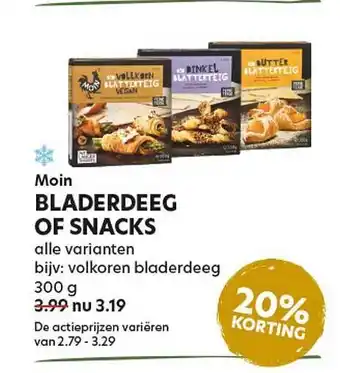 Natuurwinkel Moin bladerdeeg of snacks 20% korting aanbieding