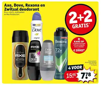 Kruidvat Axe, Dove, Rexona en Zwitsal deodorant 2+2 gratis aanbieding