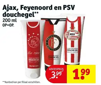 Kruidvat Ajax, Feyenoord en PSV douchegel 200 ml aanbieding