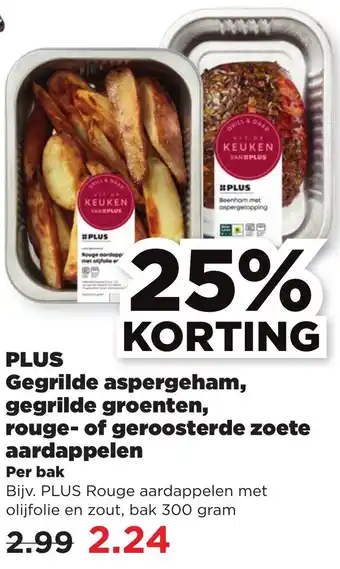 PLUS PLUS Gegrilde- aspergeham, groenten, rouge- of geroosterde zoete aardappelen aanbieding