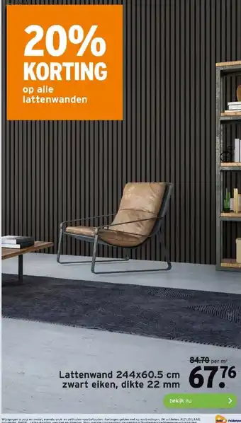 GAMMA Lattenwand 244x60.5 cm zwart eiken, dikte 22 mm aanbieding