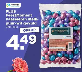 PLUS PLUS FeestMoment Paaseieren melk-puur-wit gevuld 1kg aanbieding