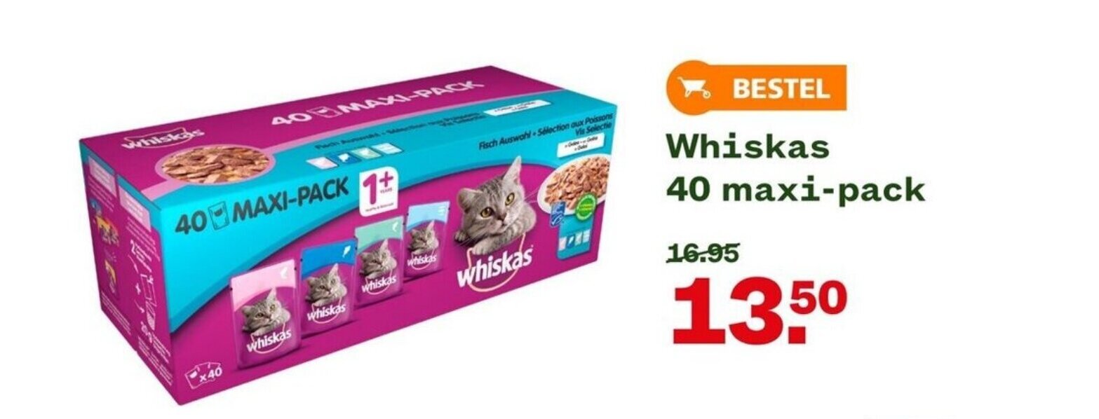 Whiskas 40 maxipack aanbieding bij Welkoop
