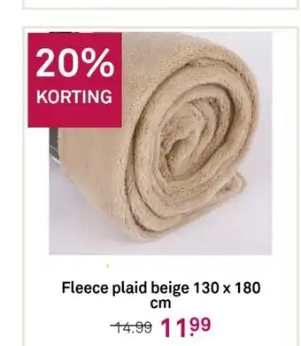 Karwei Fleece plaid beige 130 x 180 cm aanbieding