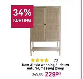 Karwei Kast Alexia webbing 2-deurs naturel, messing greep aanbieding