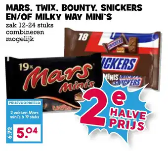 Boon`s Markt Mars, twix, bounty, snickers en/of milky way mini's aanbieding