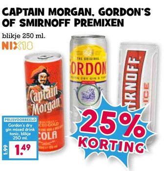 Boon`s Markt Captain morgan, gordon's of smirnoff premixen aanbieding