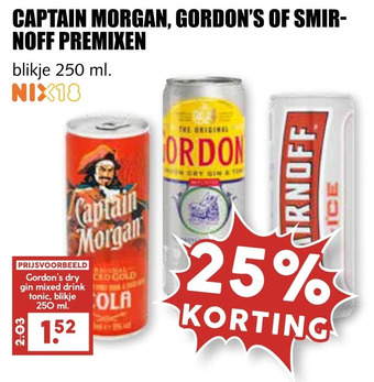 MCD Supermarkt Captain morgan, gordon's of smirnoff premixen aanbieding