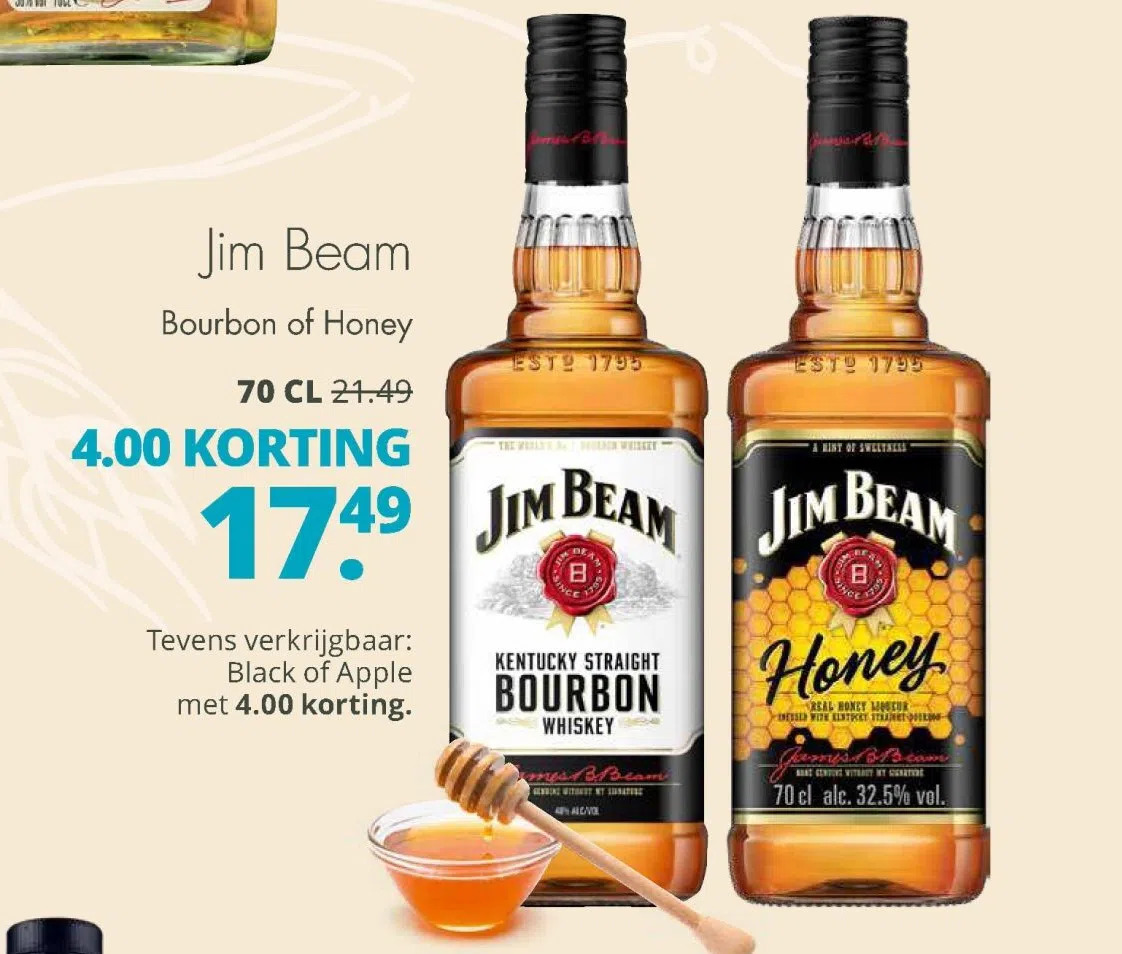 Jim beam bourbon of honey aanbieding bij Mitra