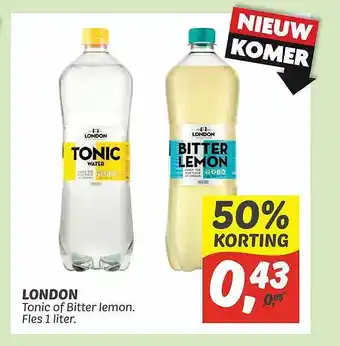 Dekamarkt London tonic of bitter lemon 50% korting aanbieding