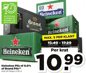 PLUS Heineken of 0.0% of Brand pils 24*300ml aanbieding