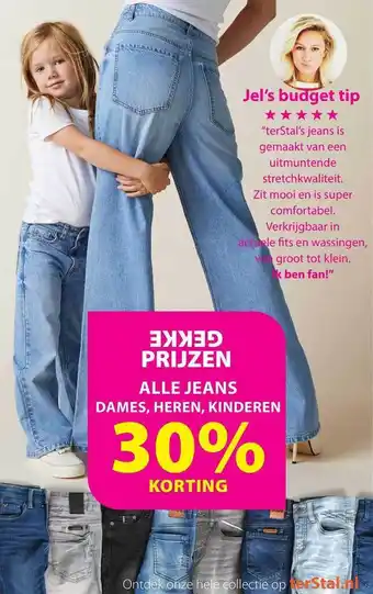 terStal Alle jeans dames, heren, kinderen 30% korting aanbieding