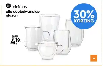 Blokker Alle dubbelwandige glazen 30% korting aanbieding