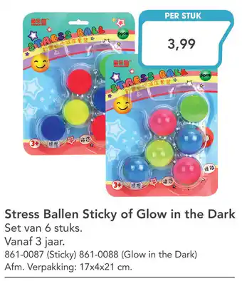 Marskramer Stress Ballen Sticky of Glow in the Dark, Set van 6 stuks aanbieding