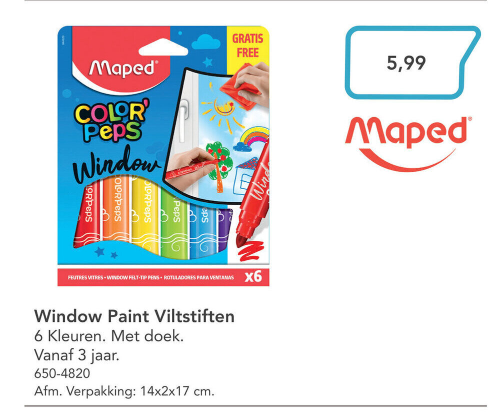 Window Paint Viltstiften 6 Kleuren aanbieding bij Marskramer