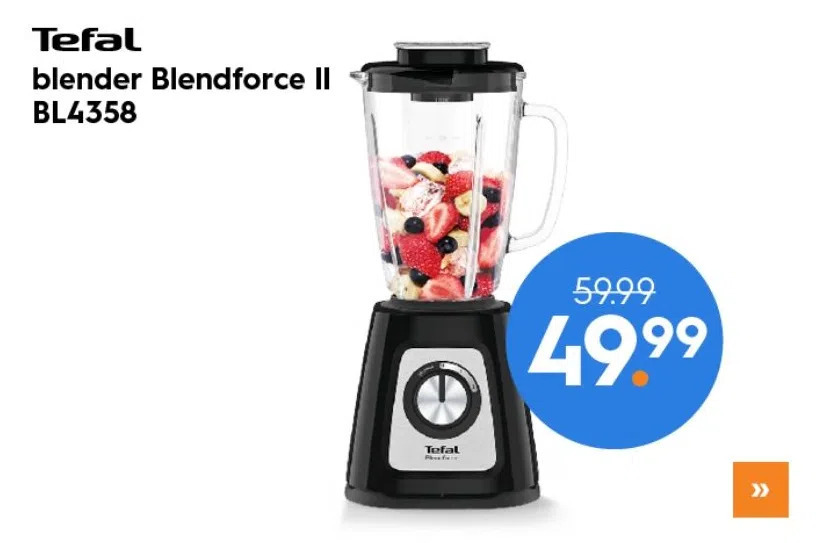 Tefal bl4358 blender blendforce ii zwart 1,25l 800w aanbieding bij Blokker